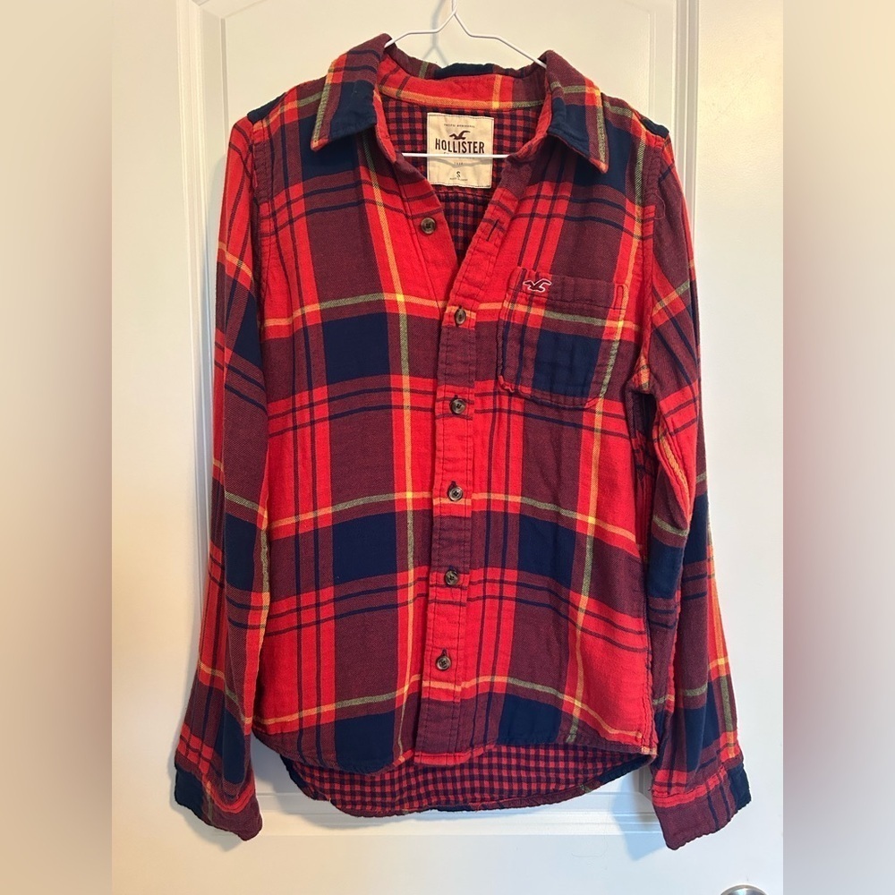 Y2KMens Hollister Red and Blue Plaid Shirt flannel